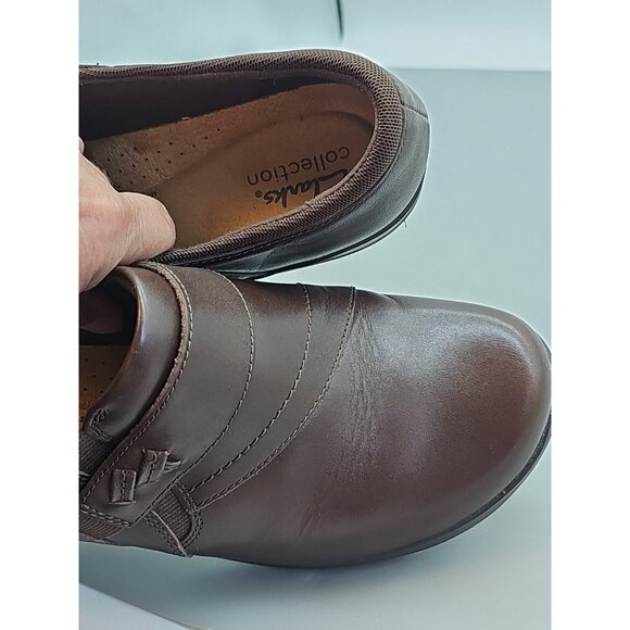 Clarks Women's Genette Arc Clog Size 9.5 W Brown Leather Block Heel Loafer Comfy - Picture 8 of 8